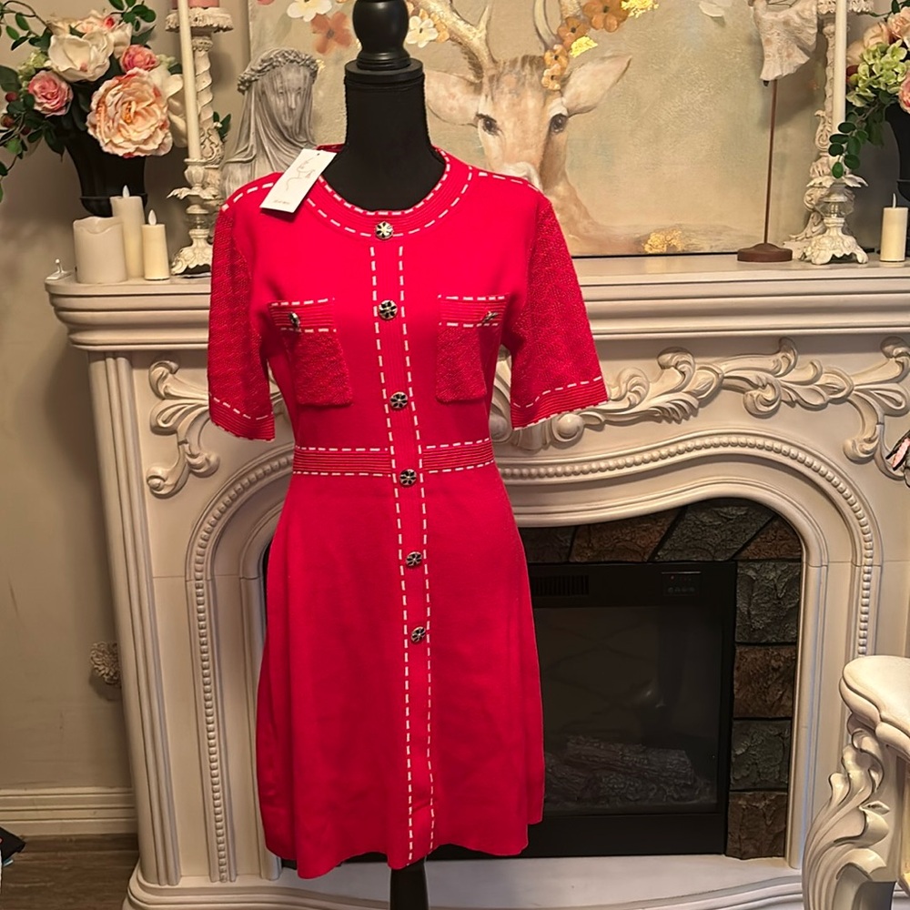 NWT Large knit mix red sweater dress